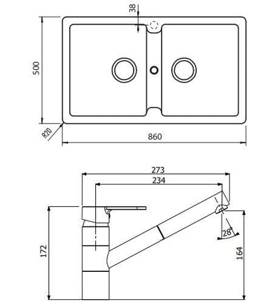 Schock Typos Double Bowl Sink & 400710B Pull Out Kitchen Mixer Concrete - Sydney Home Centre