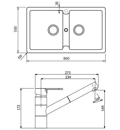 Schock Typos Double Bowl Sink & 400710B Pull Out Kitchen Mixer Concrete - Sydney Home Centre