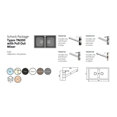 Schock Typos Double Bowl Sink & 400710B Pull Out Kitchen Mixer Croma - Sydney Home Centre