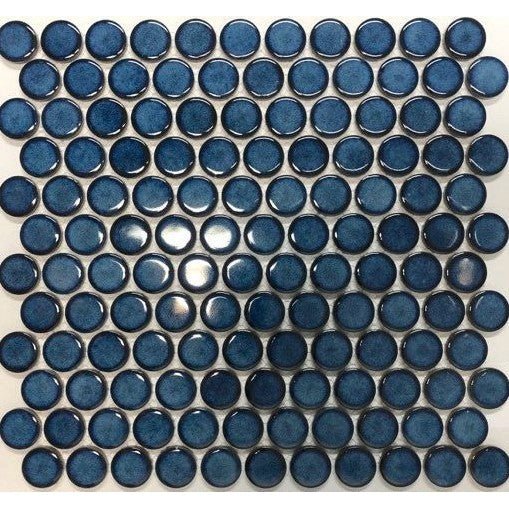 Shadow Blue Gloss 28mm Diameter Glazed Porcelain Penny Round - Sydney Home Centre