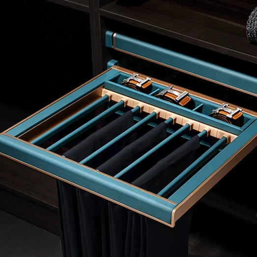 Higold B Series Pull Out Trouser and Belt Rack Holds 8 Pairs Fits 600mm Cabinet Teal with Satin Champagne - Sydney Home Centre