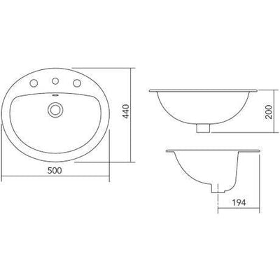 Stylus Venecia Vanity Basin 3 Tap Holes White - Sydney Home Centre