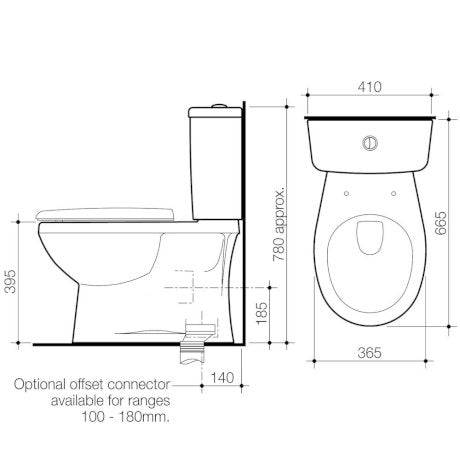 Stylus Venecia Close Coupled Toilet Suite Bottom Inlet P Trap Standard Seat White - Sydney Home Centre