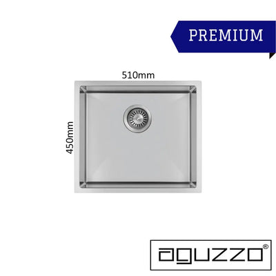 Aguzzo PREMIO Single Bowl Handmade Stainless Steel Sink 1.5mm thick 510mm x 450mm Brushed Satin