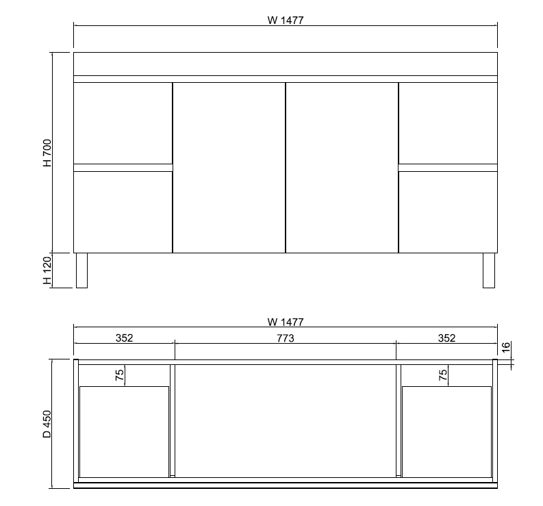 Viva ABS DFL2 1500mm Dark Oak Double Bowl With Kickboard Freestanding Vanity (Handy Ceramic Top) - Sydney Home Centre