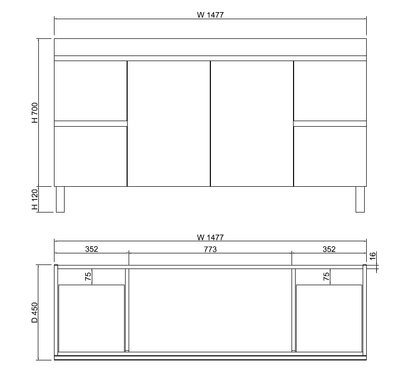 Viva ABS DFL2 1500mm Dark Oak Double Bowl With Legs Freestanding Vanity (Cabinet Only) - Sydney Home Centre