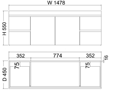 Viva ABS MF 1500mm Light Oak Double Bowl Wall Hung Vanity (Cabinet Only) - Sydney Home Centre