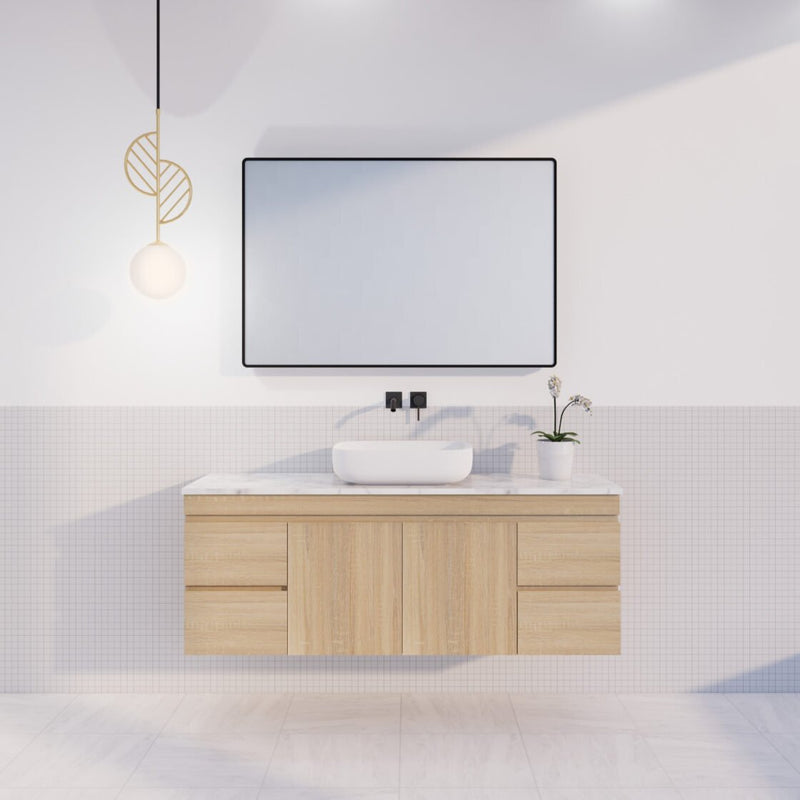 Viva ABS MF 1500mm Light Oak Single Bowl Wall Hung Vanity (Volvo Polymarble Top) - Sydney Home Centre