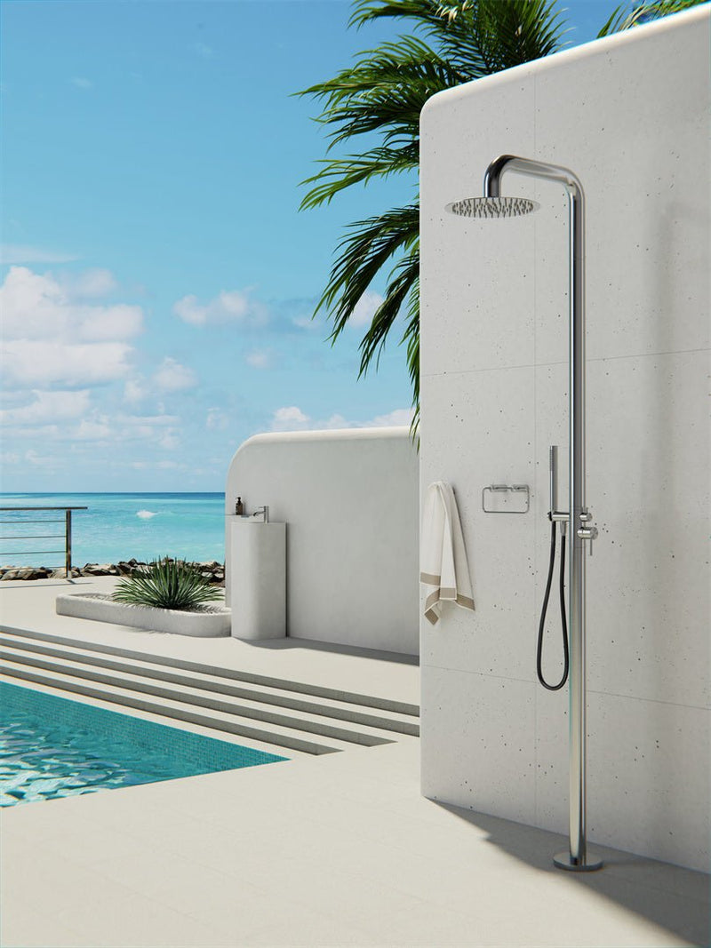 Zen SS316L Outdoor Freestanding Shower Column Brushed Nickel - Sydney Home Centre