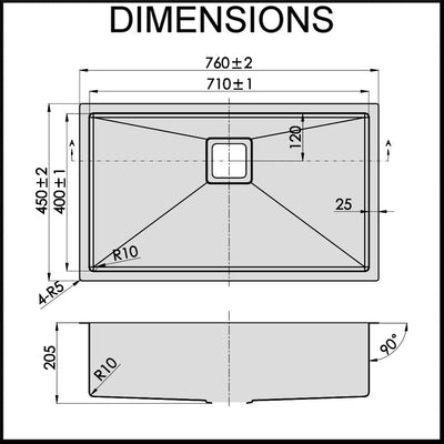 Swedia Dante 1.5mm Thick Stainless Steel 760mm Large Bowl Sink - Sydney Home Centre