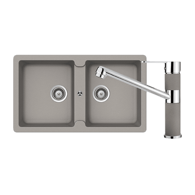 Schock Typos Double Bowl & 400456B Kitchen Mixer Concrete