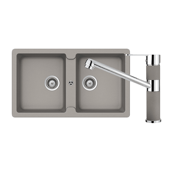 Schock Typos Double Bowl & 400456B Kitchen Mixer Concrete