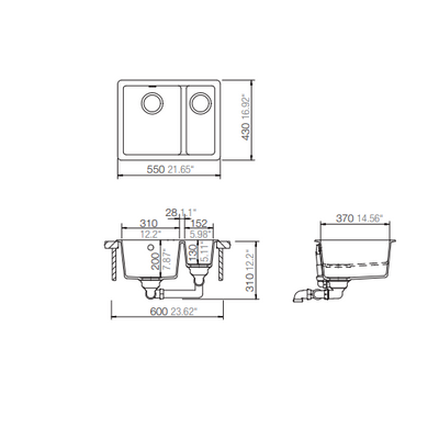 Schock Quadro 1 & 1/3 Bowl Alpina - Sydney Home Centre