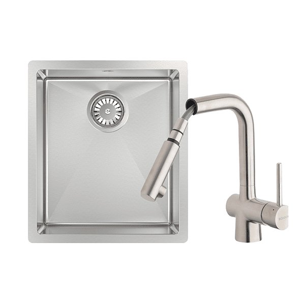 Abey Alfresco 340 Single Bowl Sink With Drain Tray & Laios Pull Out Kitchen Mixer - Sydney Home Centre