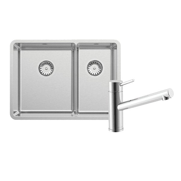 Abey Lucia 1 & 3/4 Bowl Sink Stainless Steel With 3K1 Kitchen Mixer, Drain Tray & Cutting Board - Sydney Home Centre