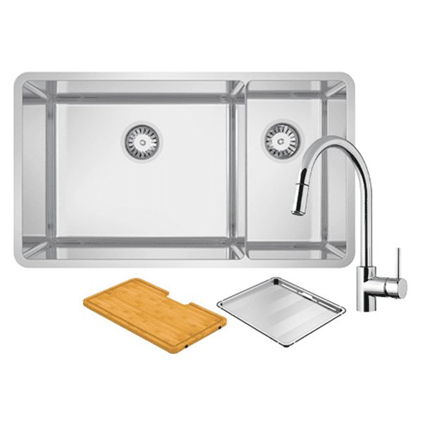 Abey Lucia 1 & 3/4 Bowl Sink Stainless Steel With Pull-Out Kitchen Mixer Pack - Sydney Home Centre