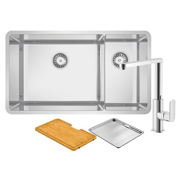 Abey Lucia 1 & 3/4 Bowl Sink Stainless Steel With Square Neck Kitchen Mixer Pack - Sydney Home Centre