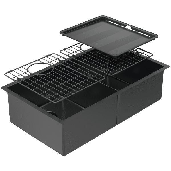 Abey Piazza Double Square Bowl Sink Black Pearl - Sydney Home Centre