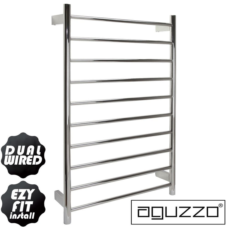 Aguzzo EZY FIT 600mm x 920mm Round Tube Dual Wired Heated Towel Rail Brushed Nickel - Sydney Home Centre