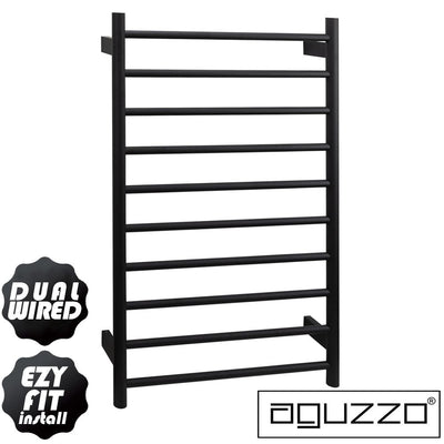 Aguzzo EZY FIT 600mm x 920mm Round Tube Dual Wired Heated Towel Rail Matte Black - Sydney Home Centre