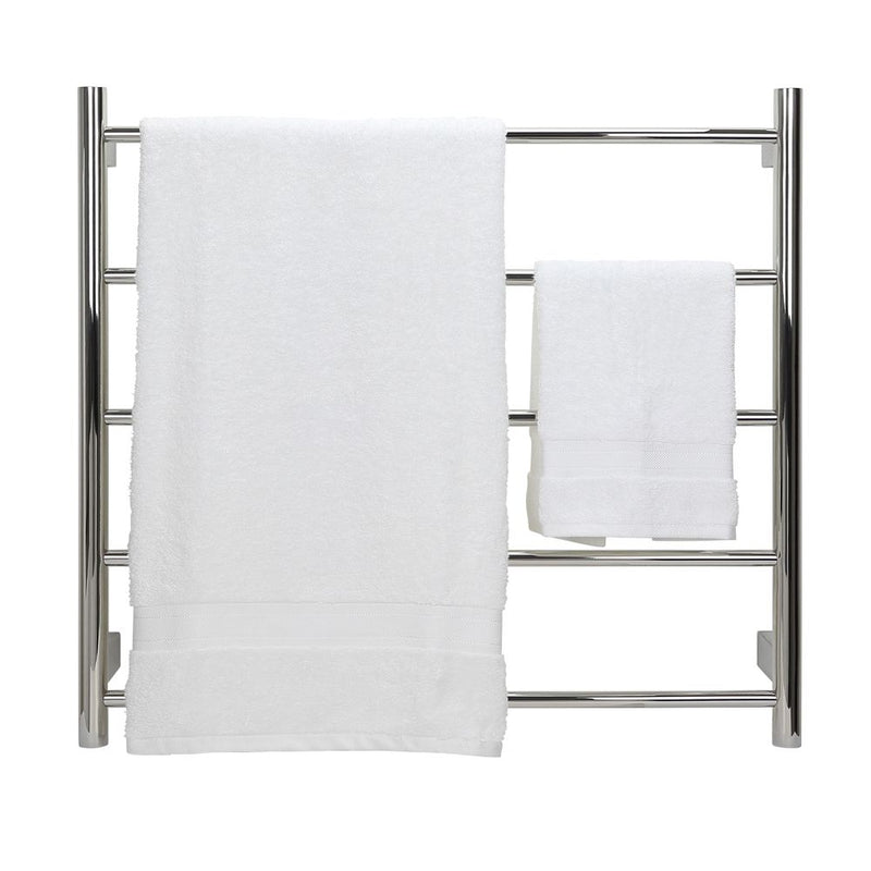 Aguzzo EZY FIT 750mm x 700mm Round Tube Dual Wired Heated Towel Rail Polished Stainless Steel - Sydney Home Centre