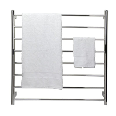 Aguzzo EZY FIT 900mm x 920mm Round Tube Dual Wired Heated Towel Rail Brushed Nickel - Sydney Home Centre