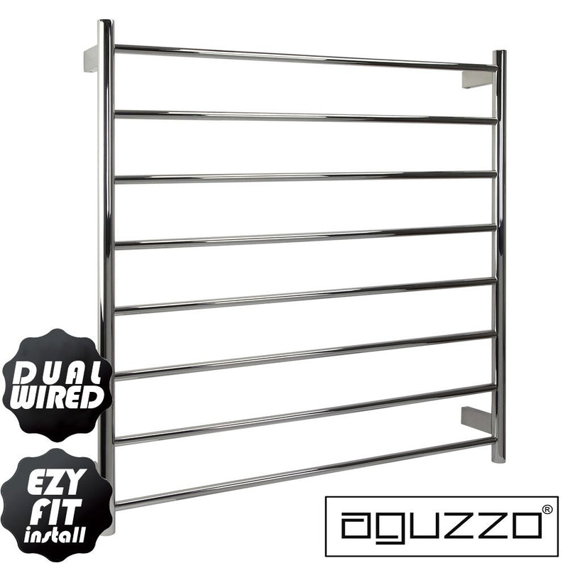 Aguzzo EZY FIT 900mm x 920mm Round Tube Dual Wired Heated Towel Rail Brushed Nickel - Sydney Home Centre