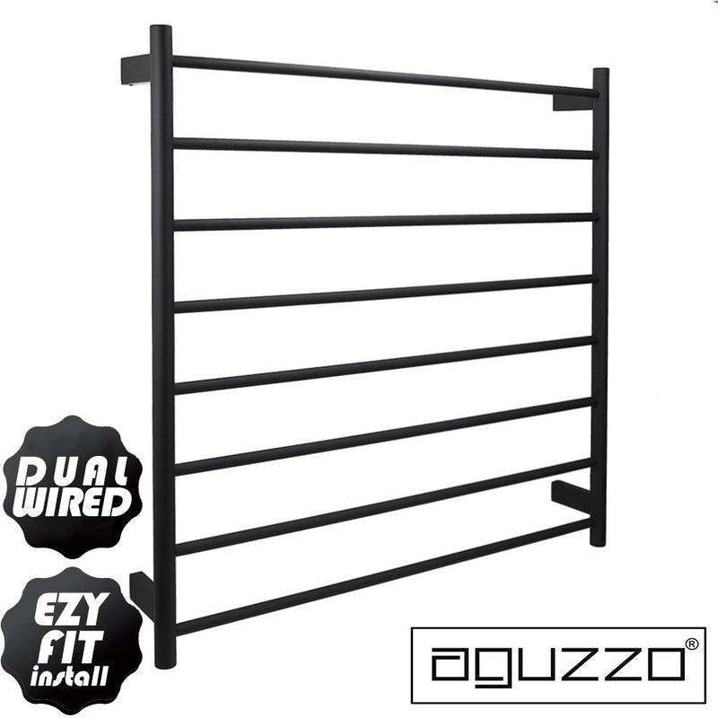 Aguzzo EZY FIT 900mm x 920mm Round Tube Dual Wired Heated Towel Rail Matte Black - Sydney Home Centre