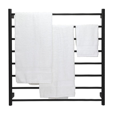 Aguzzo EZY FIT 900mm x 920mm Round Tube Dual Wired Heated Towel Rail Matte Black - Sydney Home Centre