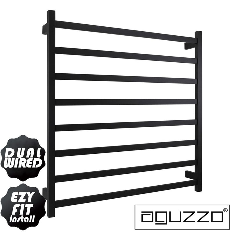 Aguzzo EZY FIT 900mm x 920mm Square Tube Dual Wired Heated Towel Rail Matte Black - Sydney Home Centre