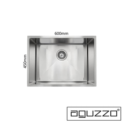 Aguzzo Stainless Steel Top/Under Mount 600mm Deep Single Bowl Kitchen & Laundry Sink Brushed Satin - Sydney Home Centre