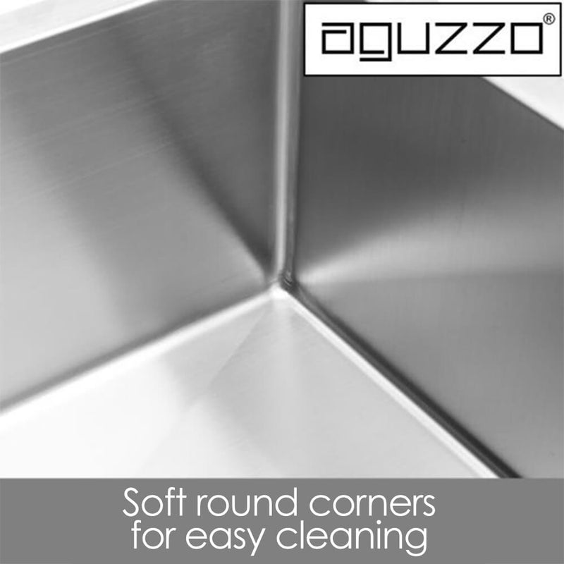 Aguzzo Stainless Steel Top/Under Mount 600mm Deep Single Bowl Kitchen & Laundry Sink Brushed Satin - Sydney Home Centre