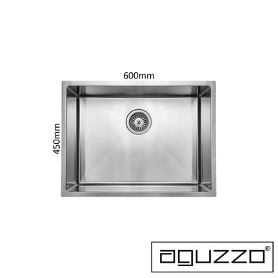 Aguzzo Stainless Steel Top/Under Mount 600mm Single Bowl Kitchen & Laundry Sink Brushed Satin - Sydney Home Centre