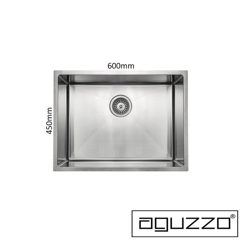 Aguzzo Stainless Steel Top/Under Mount 600mm Single Bowl Kitchen & Laundry Sink Brushed Satin - Sydney Home Centre