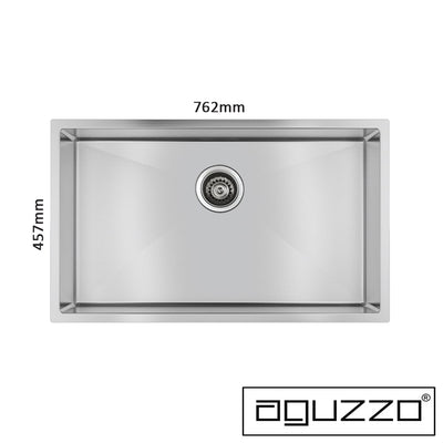 Aguzzo Stainless Steel Top/Under Mount 762mm Single Bowl Deep Kitchen & Laundry Sink Brushed Satin - Sydney Home Centre