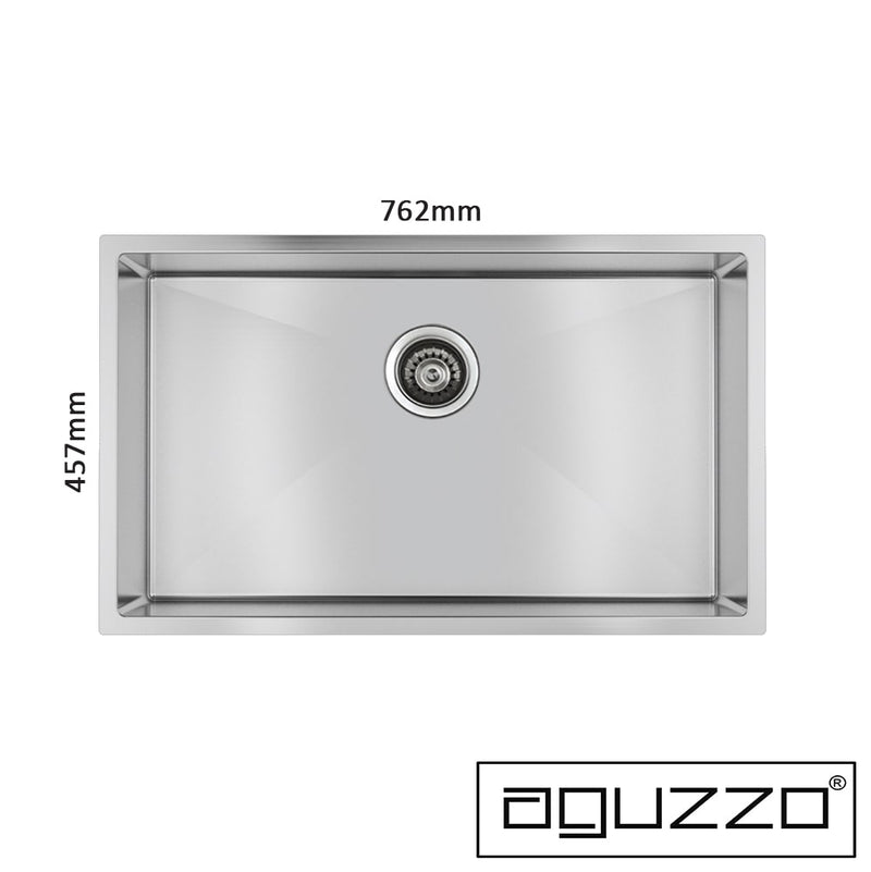 Aguzzo Stainless Steel Top/Under Mount 762mm Single Bowl Deep Kitchen & Laundry Sink Brushed Satin - Sydney Home Centre