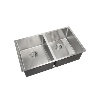 Aguzzo Stainless Steel Top/Under Mount 770mm Double Bowl Kitchen Sink Brushed Satin - Sydney Home Centre