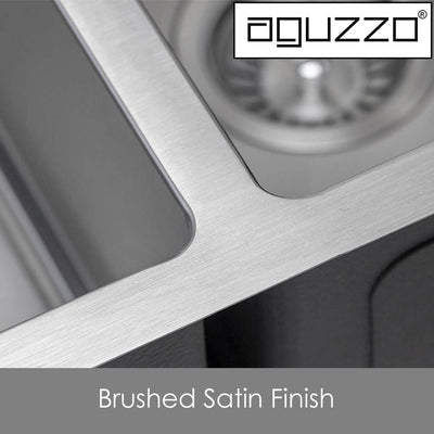 Aguzzo Stainless Steel Top/Under Mount 770mm Double Bowl Kitchen Sink Brushed Satin - Sydney Home Centre