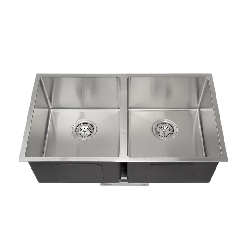 Aguzzo Stainless Steel Top/Under Mount 770mm Double Bowl Kitchen Sink Brushed Satin - Sydney Home Centre