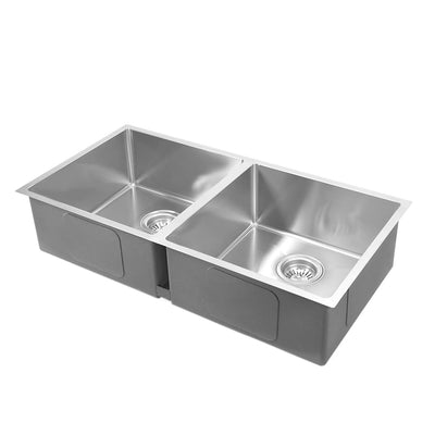 Aguzzo Stainless Steel Top/Under Mount 865mm Double Bowl Kitchen Sink Brushed Satin - Sydney Home Centre