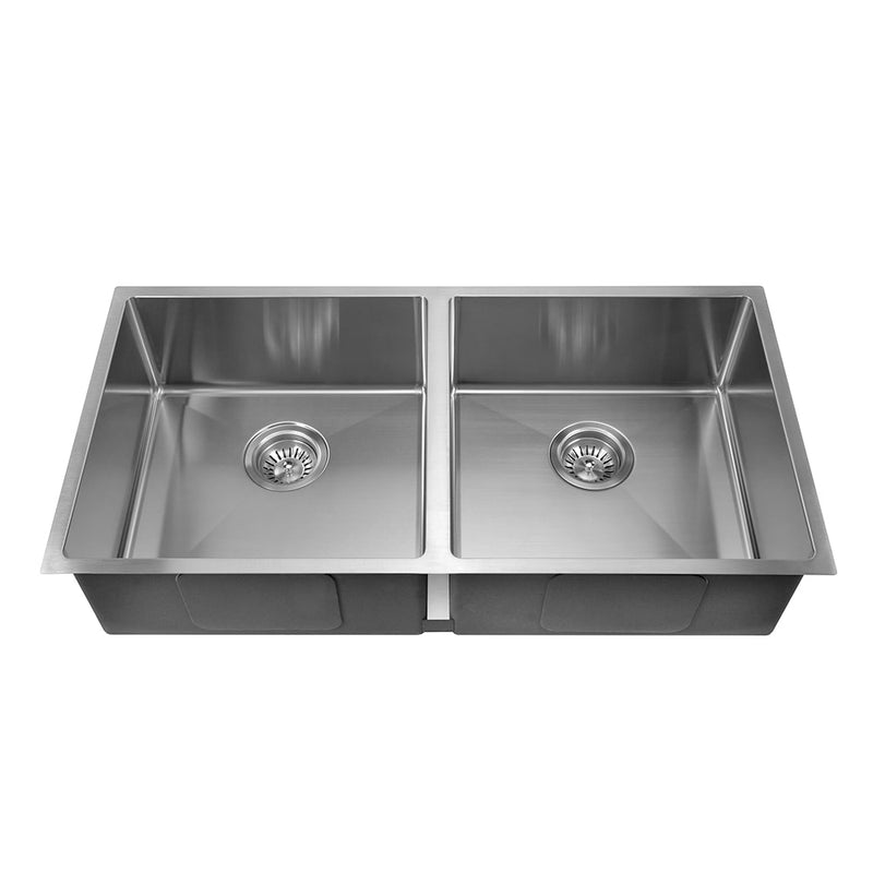Aguzzo Stainless Steel Top/Under Mount 865mm Double Bowl Kitchen Sink Brushed Satin - Sydney Home Centre