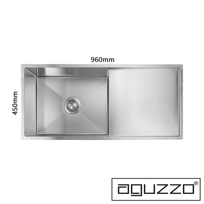 Aguzzo Stainless Steel Top/Under Mount 960mm Single Bowl With Drainer Kitchen Sink Brushed Satin - Sydney Home Centre