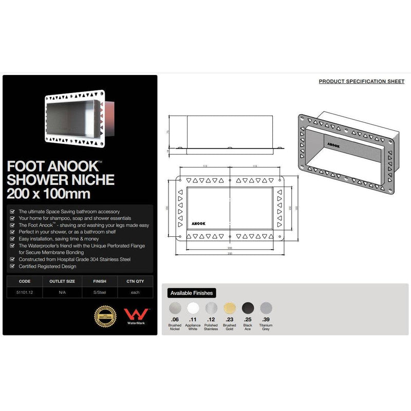 ANOOK Shower Niche 200x100x90mm PVD Titanium Grey - Sydney Home Centre