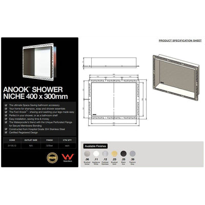 ANOOK Shower Niche 400x300x90mm PVD Titanium Grey - Sydney Home Centre