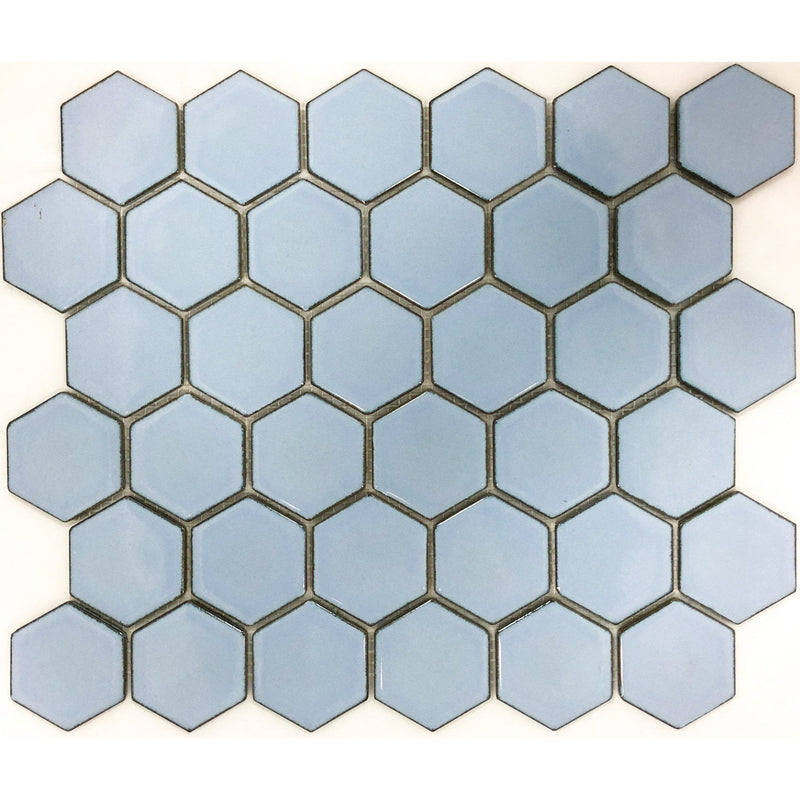 Antique Blue Gloss Glazed 51x59mm Hexagon - Sydney Home Centre