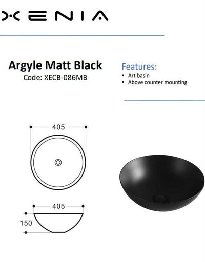 Aulic Argyle Above Counter Basin Matte Black - Sydney Home Centre