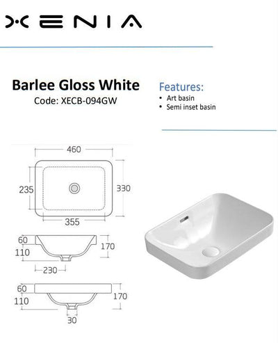 Aulic Barlee Above Counter Basin Gloss White - Sydney Home Centre