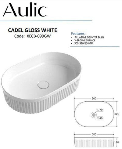 Aulic Cadel Pill Above Counter Basin V Groove Gloss White - Sydney Home Centre