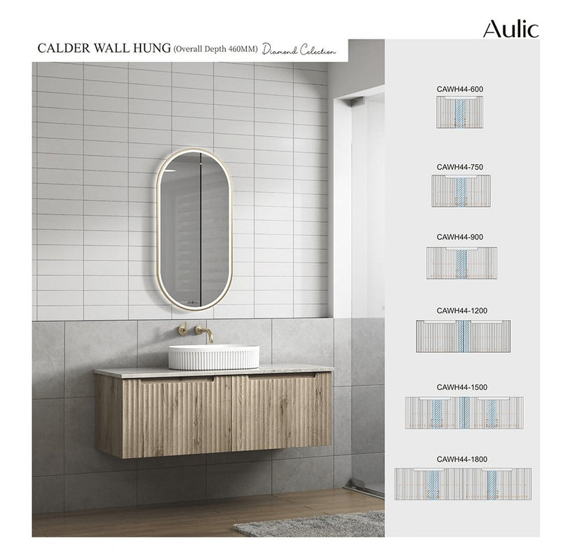 Aulic Calder 1200mm Wall Hung Vanity Laminated Wood Grain (Alpine Flat Quartz Stone Top) - Sydney Home Centre