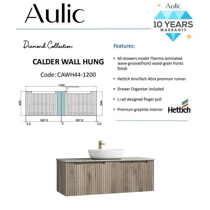 Aulic Calder 1200mm Wall Hung Vanity Laminated Wood Grain (Alpine Flat Quartz Stone Top) - Sydney Home Centre